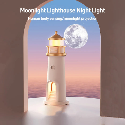 Moon Projection Light Lighthouse Motion Sensor Nightlights Remote Control Fake Candle Lamp Room Decoration Entryway Decor Lights